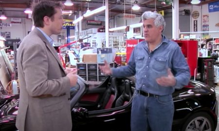 Elon Musk delivers Jay Leno a Tesla Roadster