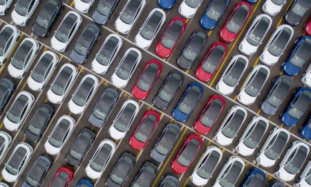 tesla model y fleet in a parking lot